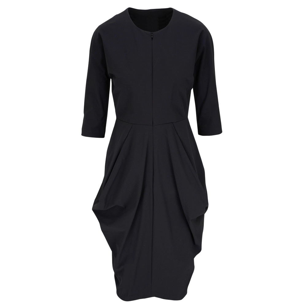 Zero + Maria Cornejo ID Goa Black Midi Dress Zip Front Half Sleeve Womens Size 2